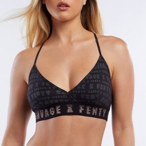 Rihanna "Savage X Fenty" Jet Black Sculpted Triangle Bralette w/Rose Gold Logo